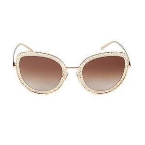 NEW Dolce & Gabbana 54MM Cat Eye Metallic Chrome Gold Gradient Brown Sunglasses